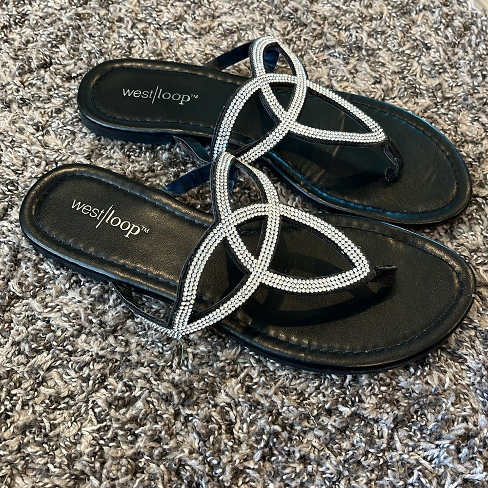 WEST LOOP black slip-on silver bling sandals EUC 6
